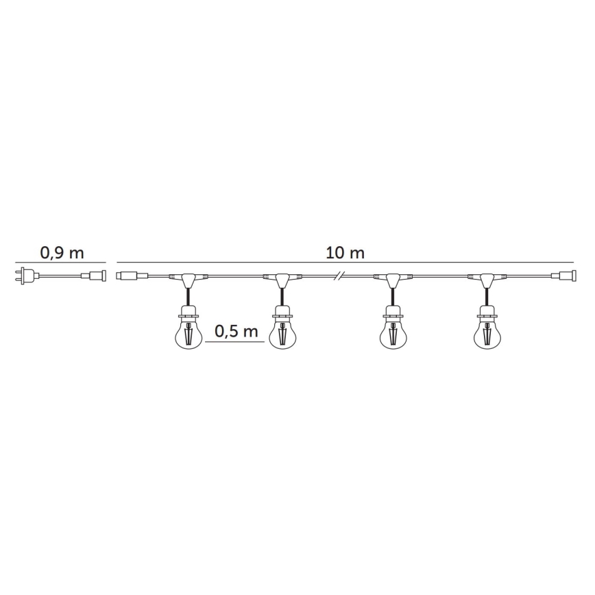 Udendørs LED lyskæde BAJA ST64 20xE27/1W/230V 10,9 m IP44 varm hvid