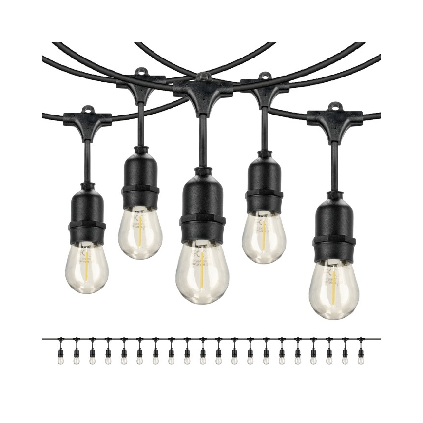 Udendørs LED lyskæde BAJA ST64 20xE27/1W/230V 20,9 m IP44 varm hvid