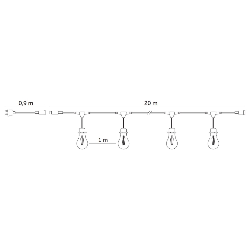 Udendørs LED lyskæde BAJA ST64 20xE27/1W/230V 20,9 m IP44 varm hvid