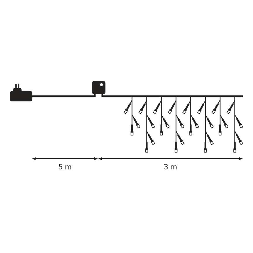 Udendørs LED lyskæde CHAIN 180xLED/8 funktioner 8 m IP44 kold hvid