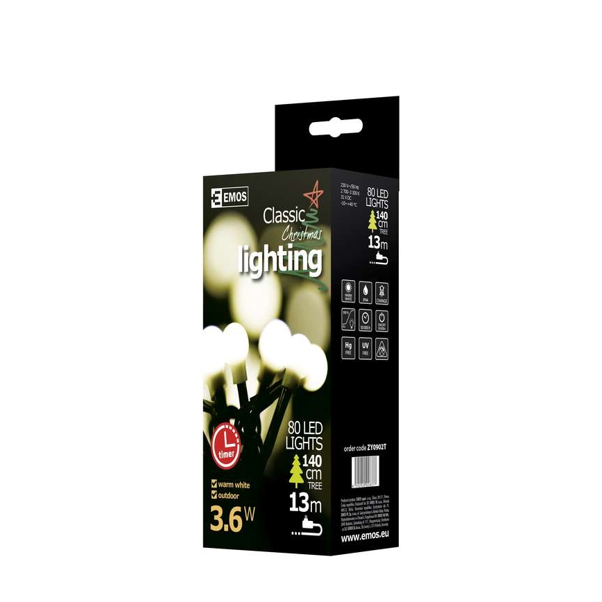Udendørs LED lyskæde CHAIN 80xLED 13 m IP44 varm hvid