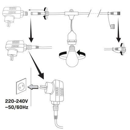 Udendørs LED lyskæde PARTY NEON 7,6 m 10xE27/0,6W/36V IP44