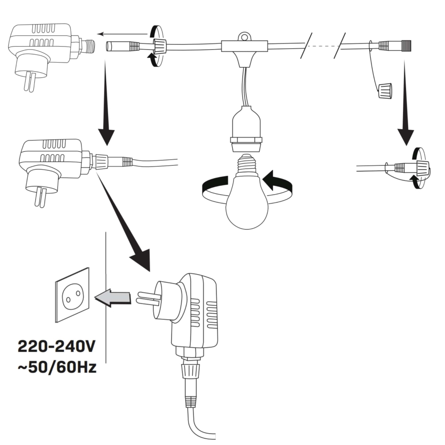 Udendørs LED lyskæde PARTY NEON 7,6 m 10xE27/0,6W/36V IP44