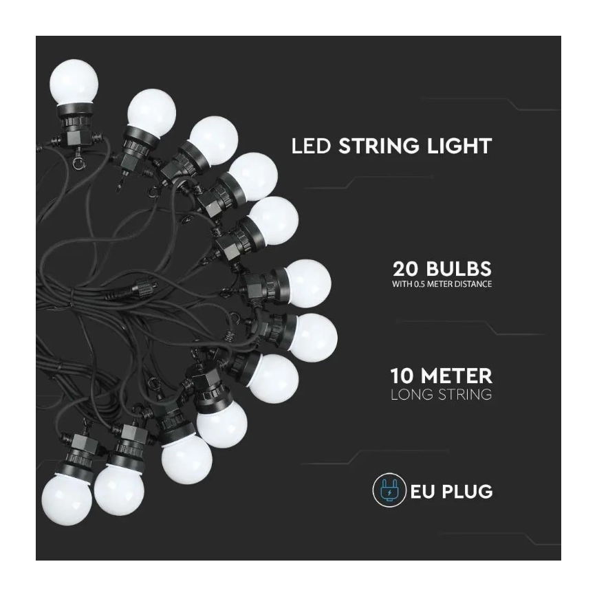 Udendørs LED lyskæde STRING 10 m 20xLED/0,5W/24/230V 3000K IP44