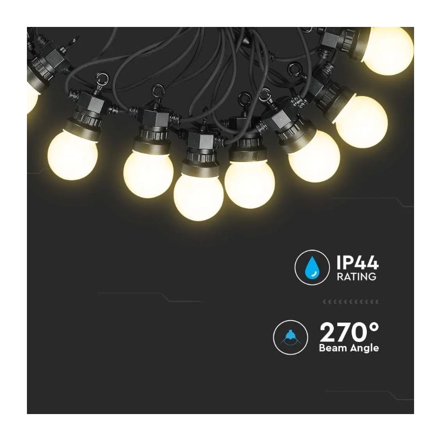 Udendørs LED lyskæde STRING 10 m 20xLED/0,5W/24/230V 3000K IP44
