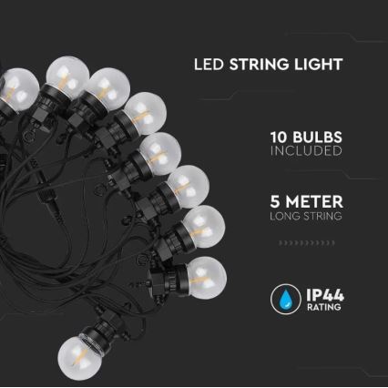 Udendørs LED lyskæde STRING 5 m 10xLED/0,4W/24/230V 3000K IP44