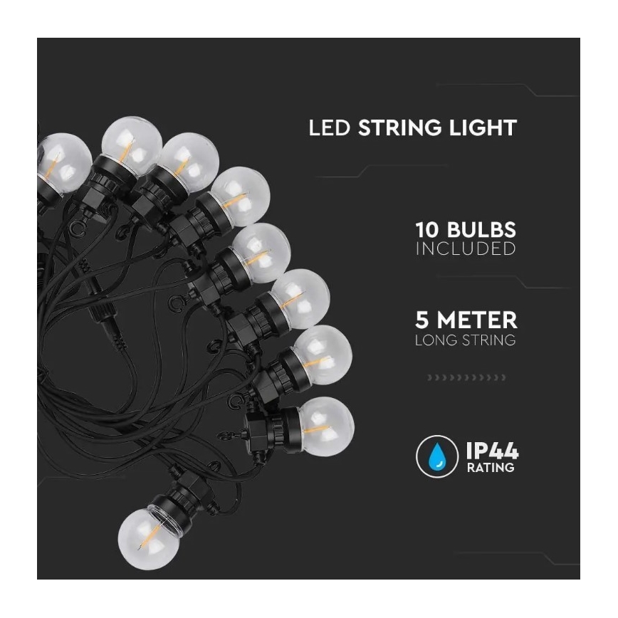 Udendørs LED lyskæde STRING 5 m 10xLED/0,4W/24/230V 3000K IP44