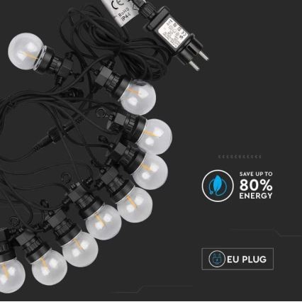 Udendørs LED lyskæde STRING 5 m 10xLED/0,4W/24/230V 3000K IP44