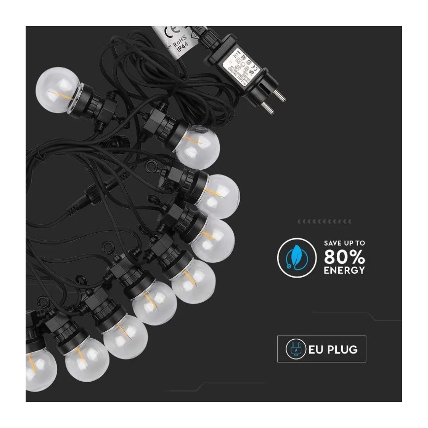 Udendørs LED lyskæde STRING 5 m 10xLED/0,4W/24/230V 3000K IP44