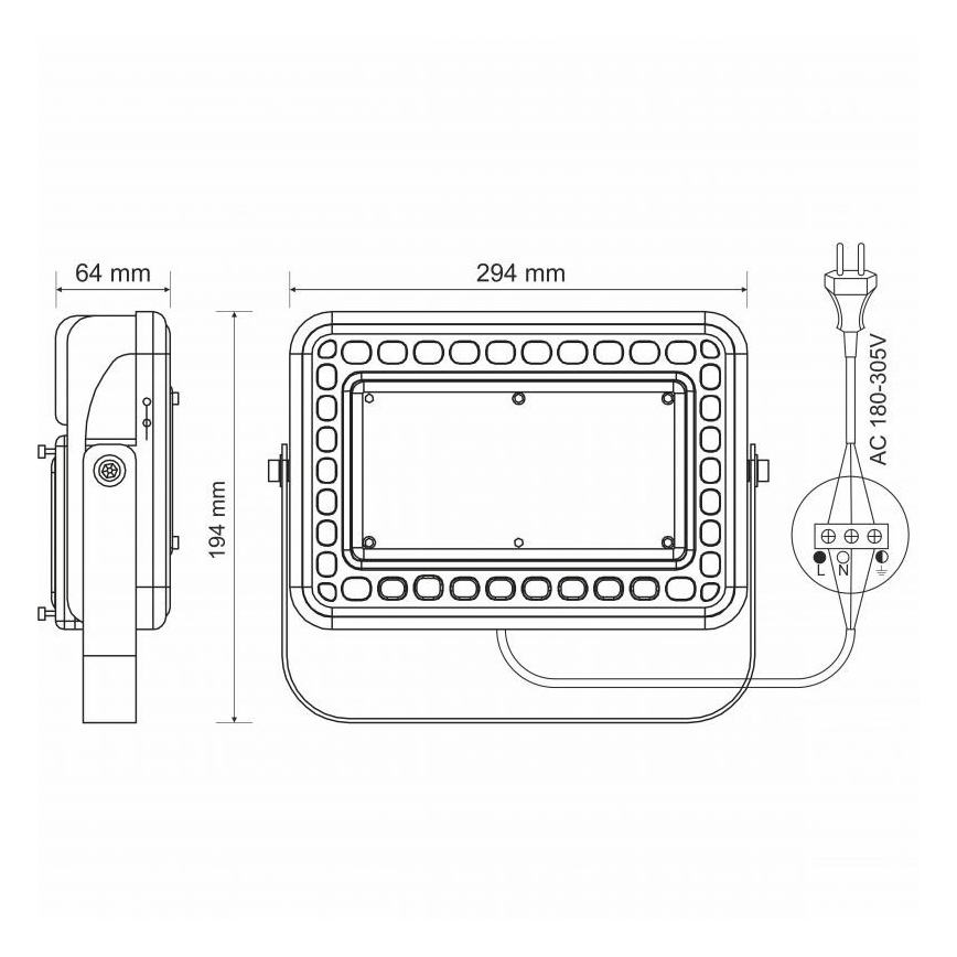 Udendørs LED projektør PROFI LED/100W/180-305V IP65