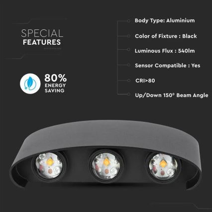 Udendørs LED væglampe 6xLED/6W/230V IP54 3000K sort