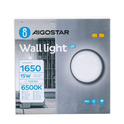 Udendørs LED væglampe LED/15W/230V 6500K diameter 15,5 cm sort IP65