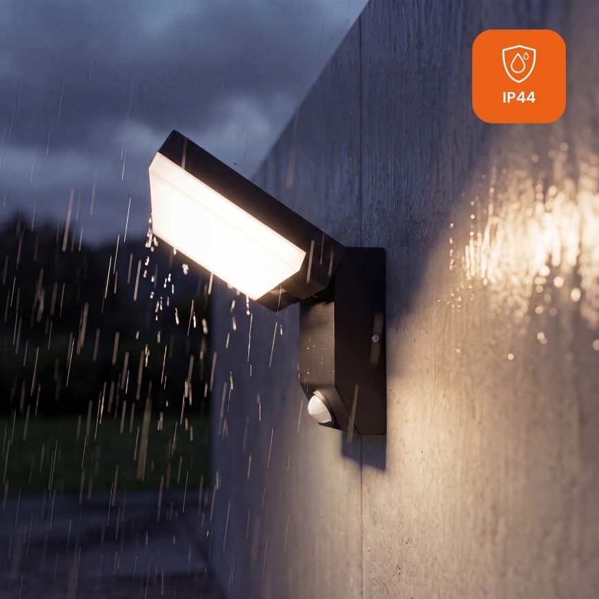 LED udendørs væglampe med bevægelsessensor LED/18W/230V IP44 sort