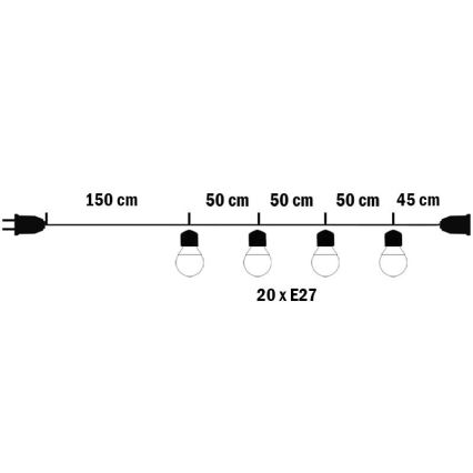 Udendørs lyskæde MIMOSA 20xE27/1,3W/230V IP44 10 m