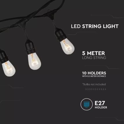 Udendørs lyskæde STRING 5 m 10xE27/40W/230V IP54