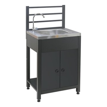 Udendørs modulbord med vask 60x47x123 cm sort/rustfrit stål