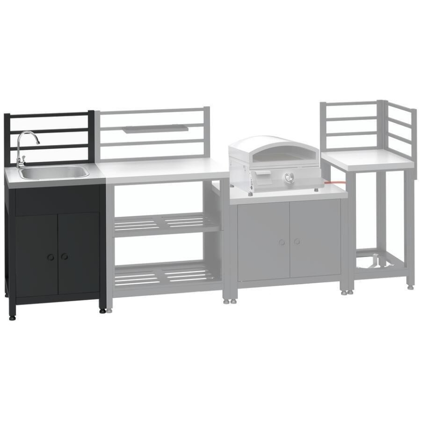 Udendørs modulbord med vask 60x47x123 cm sort/rustfrit stål