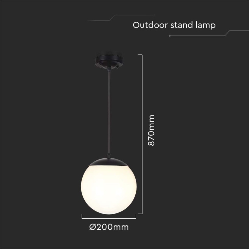 Udendørs pendel på kabel 1xE27/60W/230V Ø 20 cm IP44 sort
