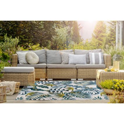 Udendørs tæppe CAPPUCCINO 120x180 cm turkis/bladmønster