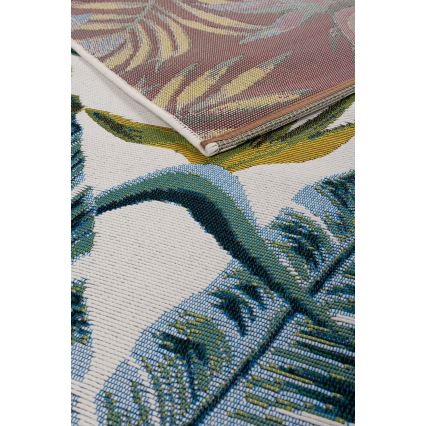 Udendørs tæppe CAPPUCCINO 80 x 165 cm turkis/bladmønster