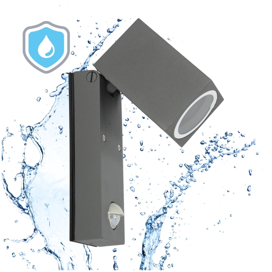 Udendørs væglampe med sensor QUAZAR 1xGU10/35W/230V IP44 grå
