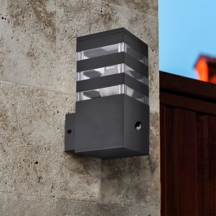 Udendørs væglampe med sensor TEKSAS 1xE27/12W/230V IP44 antracit