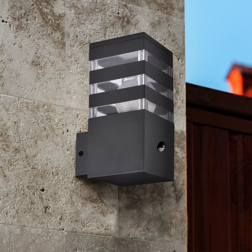 Udendørs væglampe med sensor TEKSAS 1xE27/12W/230V IP44 antracit