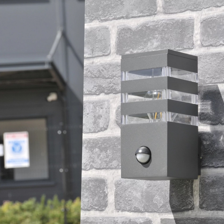 Udendørs væglampe med sensor TEKSAS 1xE27/12W/230V IP44 antracit
