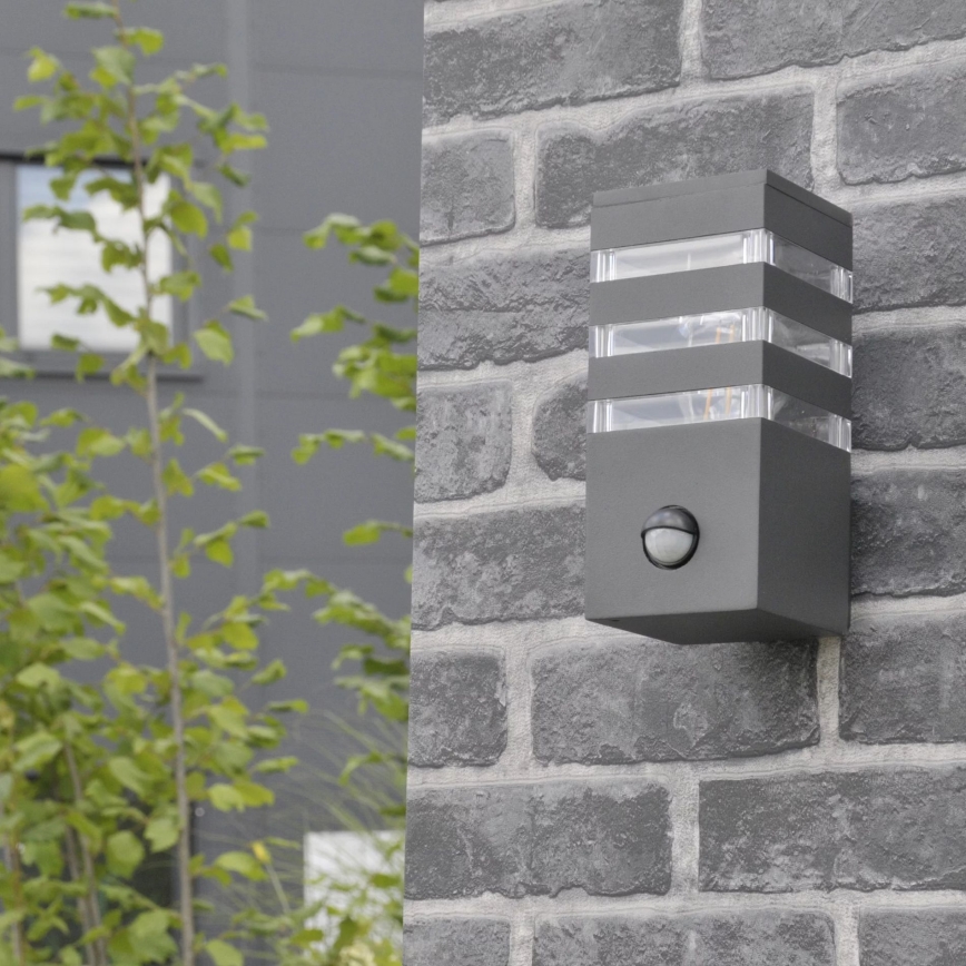 Udendørs væglampe med sensor TEKSAS 1xE27/12W/230V IP44 antracit