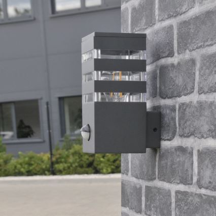 Udendørs væglampe med sensor TEKSAS 1xE27/12W/230V IP44 antracit