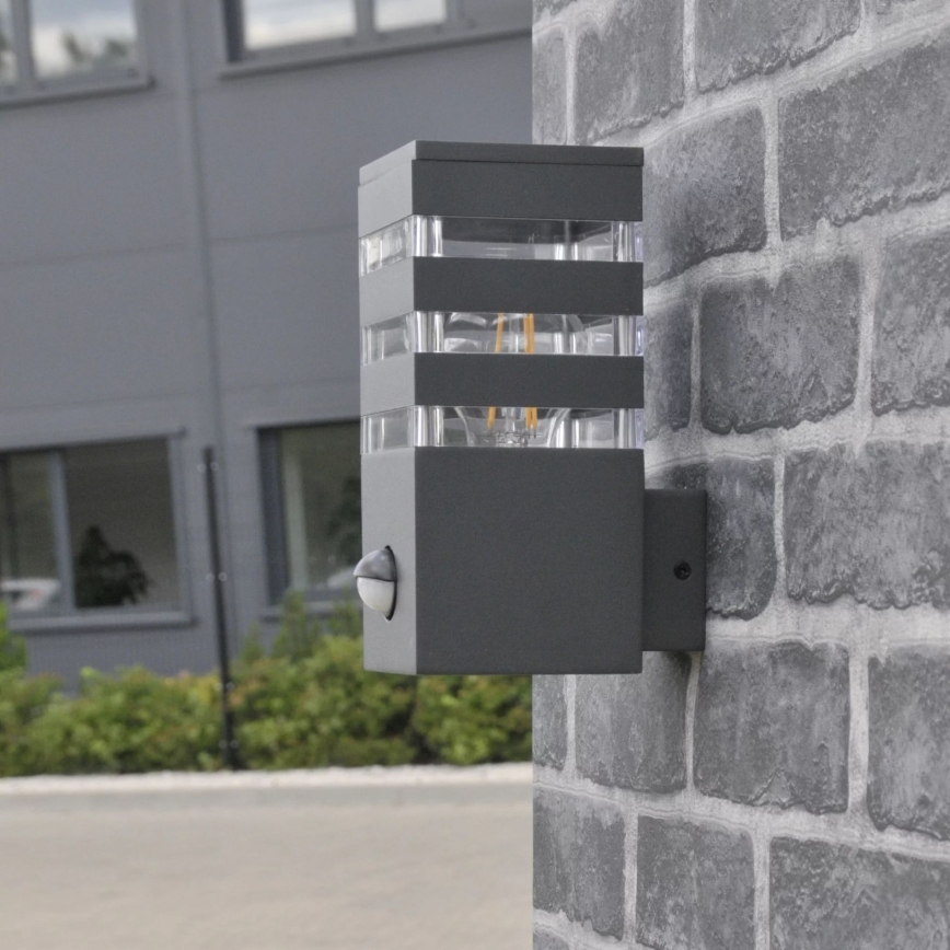 Udendørs væglampe med sensor TEKSAS 1xE27/12W/230V IP44 antracit