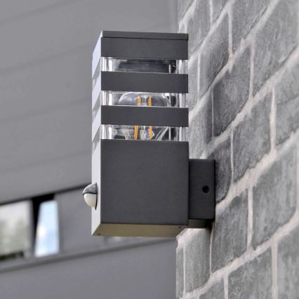 Udendørs væglampe med sensor TEKSAS 1xE27/12W/230V IP44 antracit