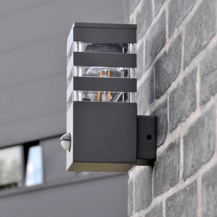 Udendørs væglampe med sensor TEKSAS 1xE27/12W/230V IP44 antracit