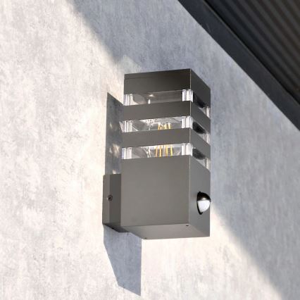 Udendørs væglampe med sensor TEKSAS 1xE27/12W/230V IP44 antracit