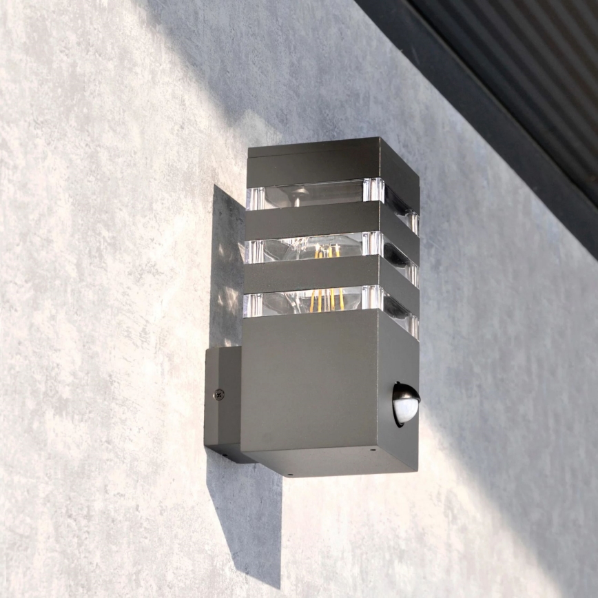 Udendørs væglampe med sensor TEKSAS 1xE27/12W/230V IP44 antracit