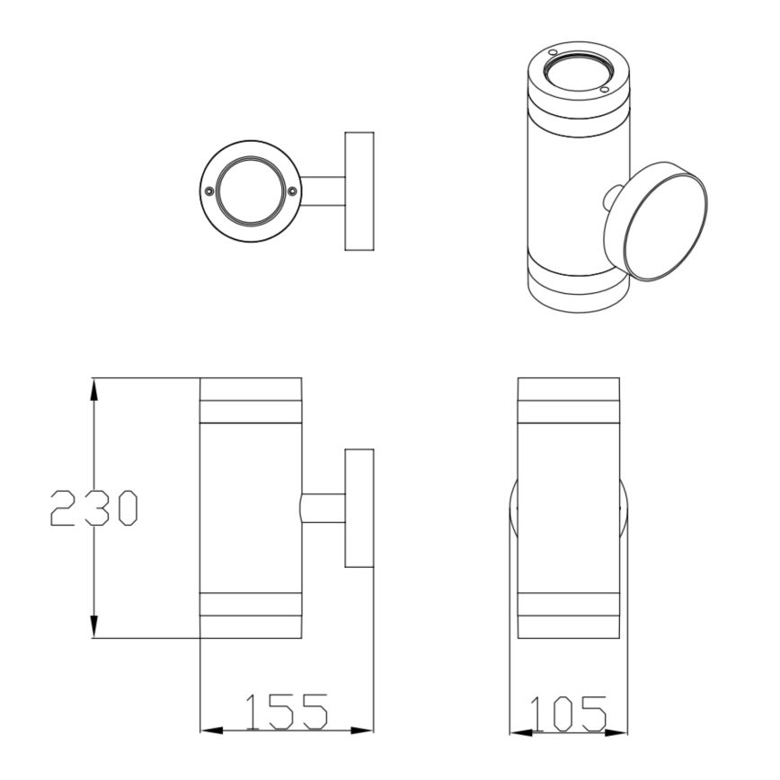 Udendørs væglampe RINO 2xGU10/12W/230V IP54 sort