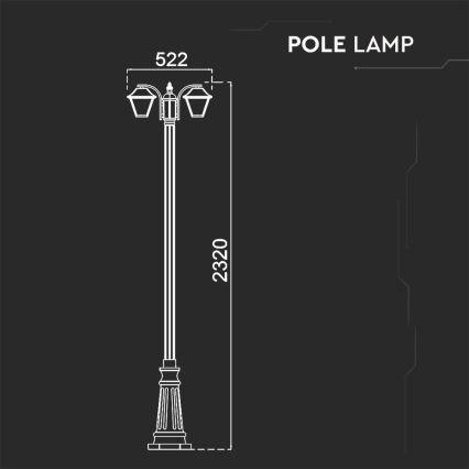 Udendørslampe 2xE27/60W/230V IP44 232 cm sort