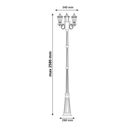 Udendørslampe 3xE27/20W/230V IP43 2,58 m patina