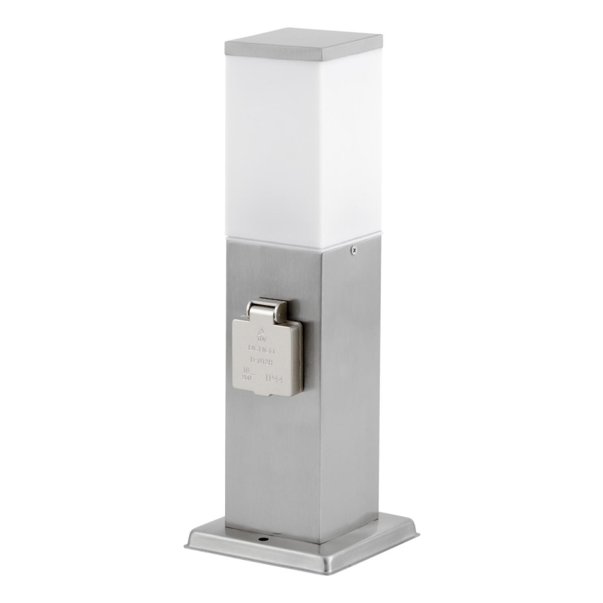 Udendørslampe med 2 stikkontakter SCHUKO 1xE27/20W/230V mat krom IP44