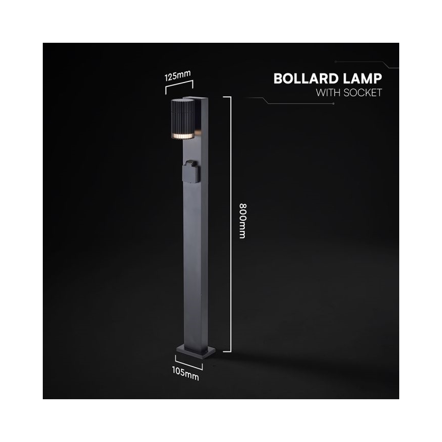 Udendørslampe med SCHUKO-stik, 1 x GU10 (10 W), 230 V, IP44, 80 cm, sort
