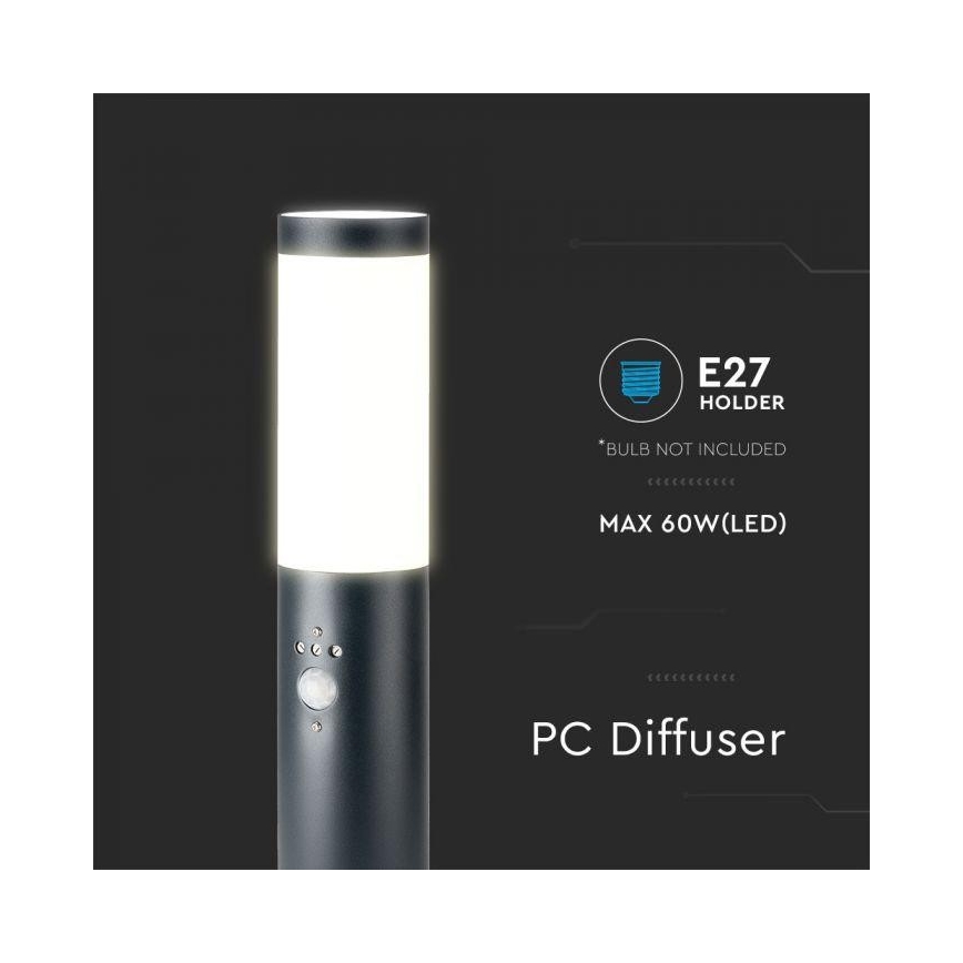 Udendørslampe med sensor 1xE27/60W/230V IP44 45 cm antracitgrå