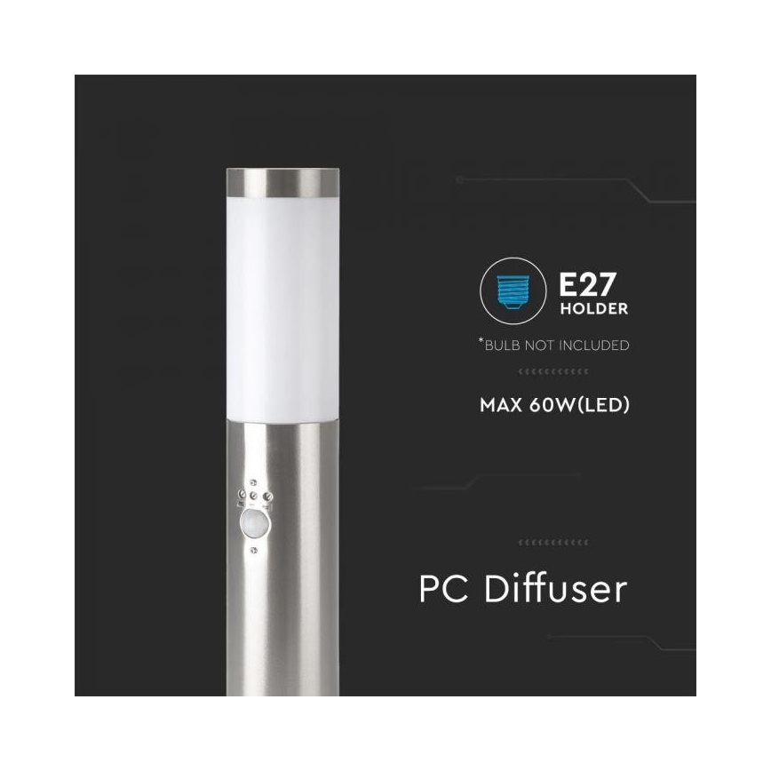 Udendørslampe med sensor 1xE27/60W/230V IP44 45 cm mat krom