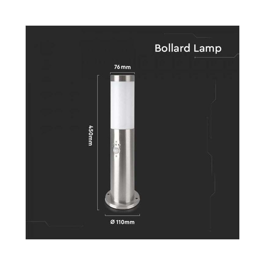 Udendørslampe med sensor 1xE27/60W/230V IP44 45 cm mat krom