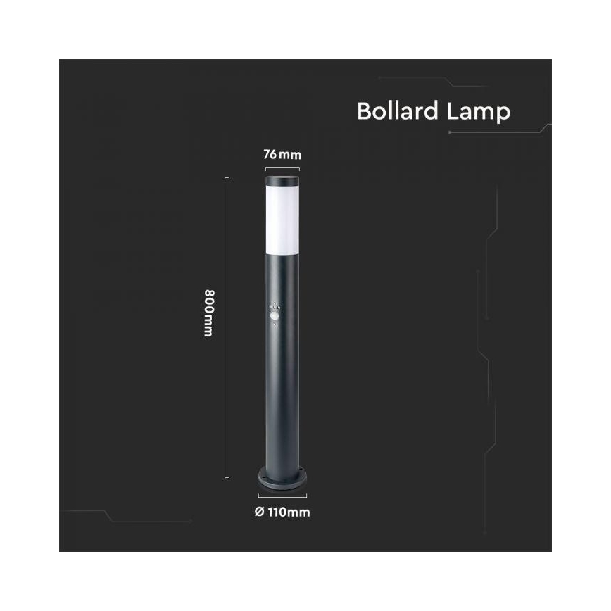 Udendørslampe med sensor 1xE27/60W/230V IP44 80 cm antracitgrå