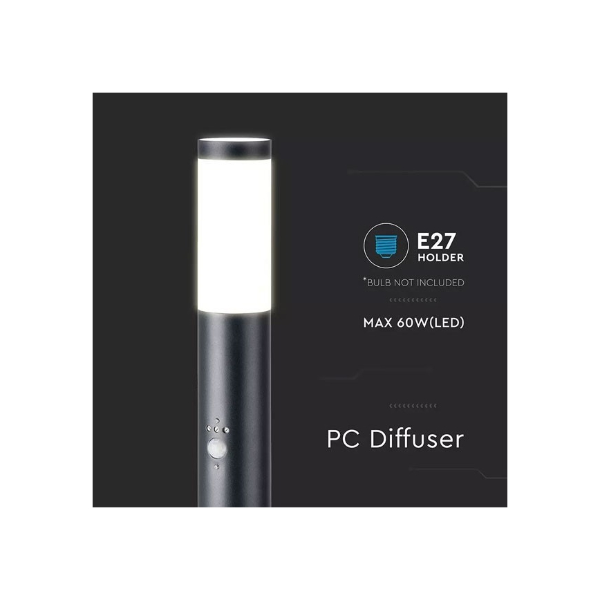 Udendørslampe med sensor 1xE27/60W/230V IP44 80 cm sort