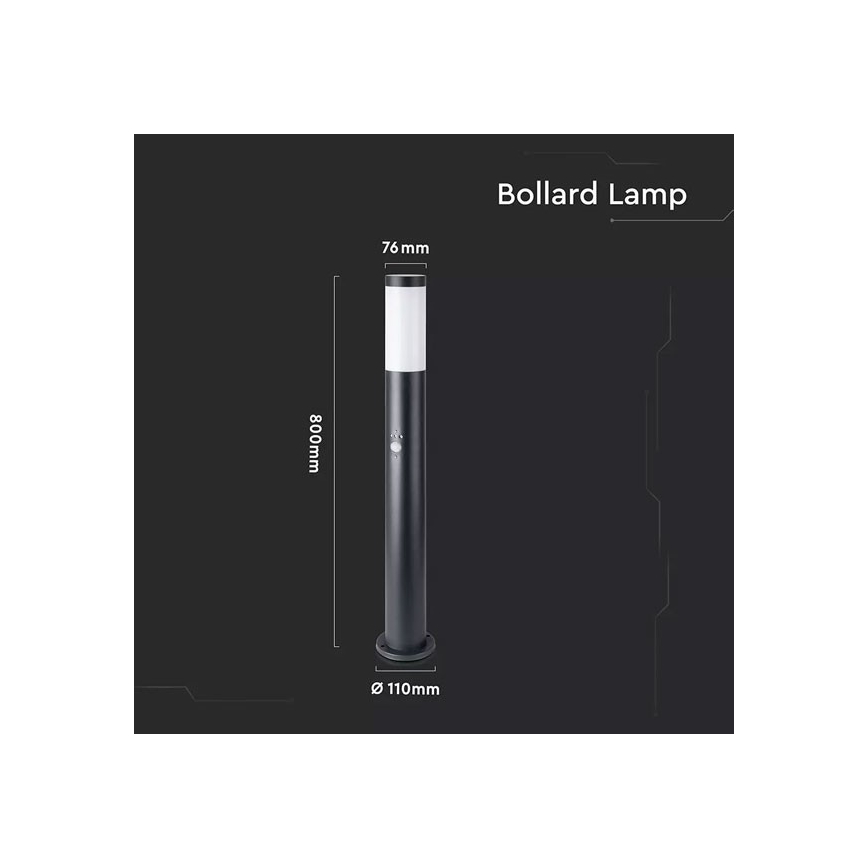 Udendørslampe med sensor 1xE27/60W/230V IP44 80 cm sort