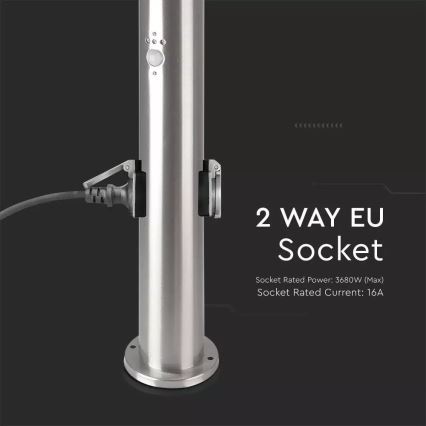 Udendørslampe med sensor + 2 stik SCHUKO 1xE27/60W/230V IP44 60cm mat krom