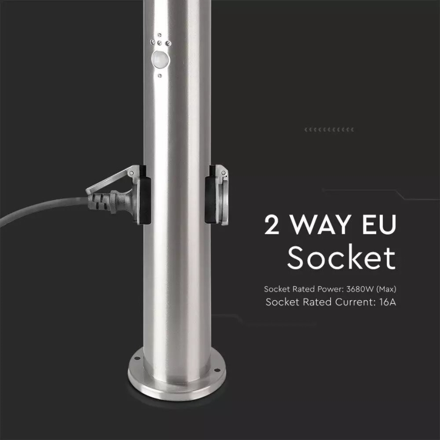 Udendørslampe med sensor + 2 stik SCHUKO 1xE27/60W/230V IP44 60cm mat krom