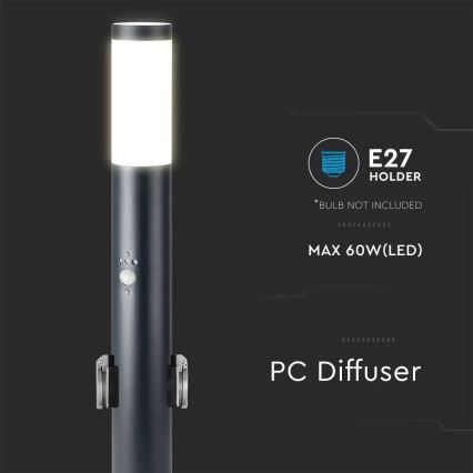 Udendørslampe med sensor og 2 stik SCHUKO 1xE27/60W/230V IP44 60cm antracit