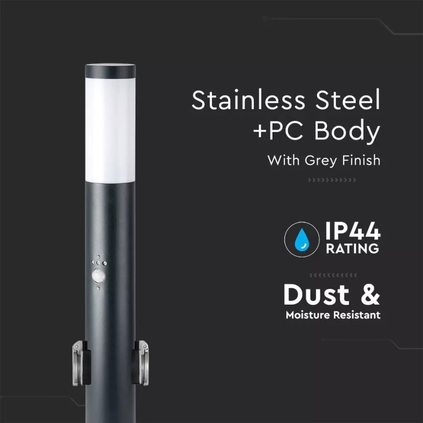 Udendørslampe med sensor og 2 stik SCHUKO 1xE27/60W/230V IP44 60cm antracit